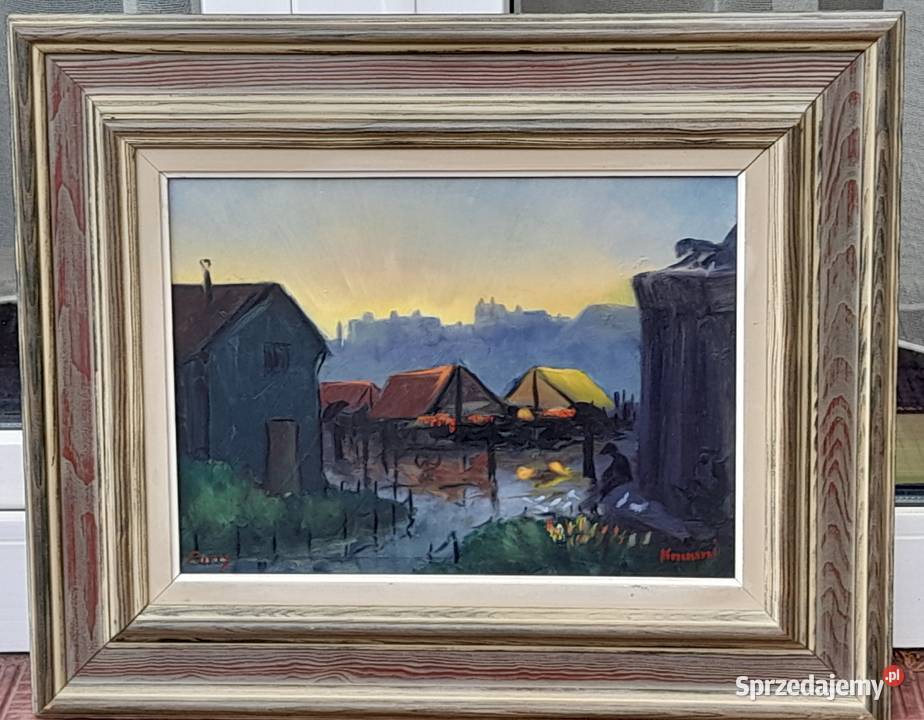 Widok na Paryż obraz olejny deska sygnowany Iłża