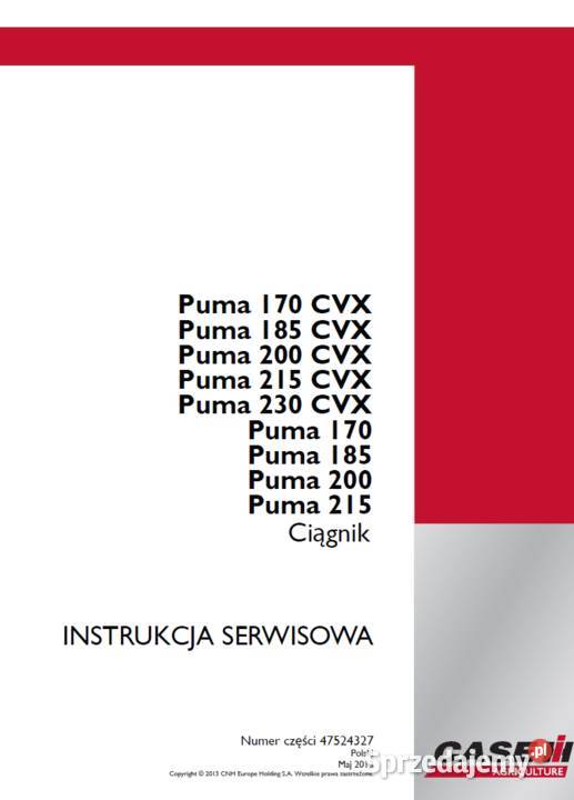 CASE PUMA 170185200215230 CVX instrukcja napraw sprzedam