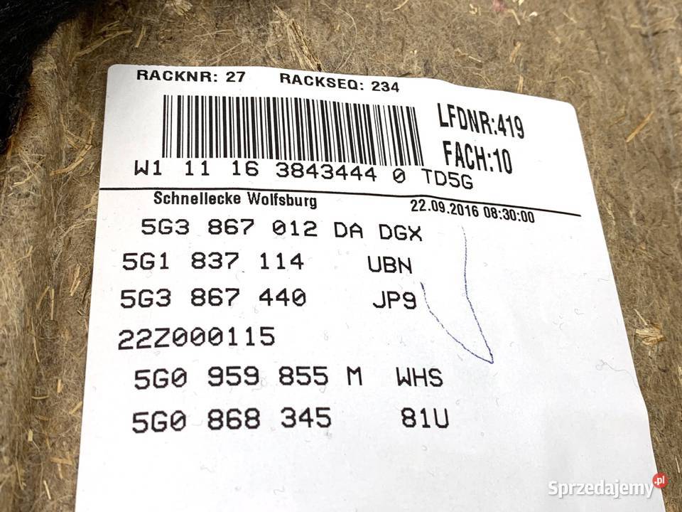 BOCZEK DRZWI PRAWY PRZÓD VW GOLF VII Hatchback osobowe