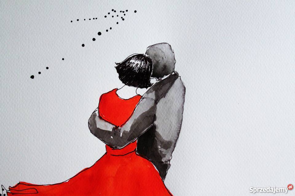 Grafika rysunek wykonany akwarelą i piórkiem Katowice