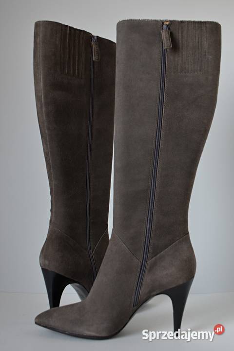 SZARY PRZYJEMNY ZAMSZ kozaki na wygodnej szpilce Białystok sprzedam