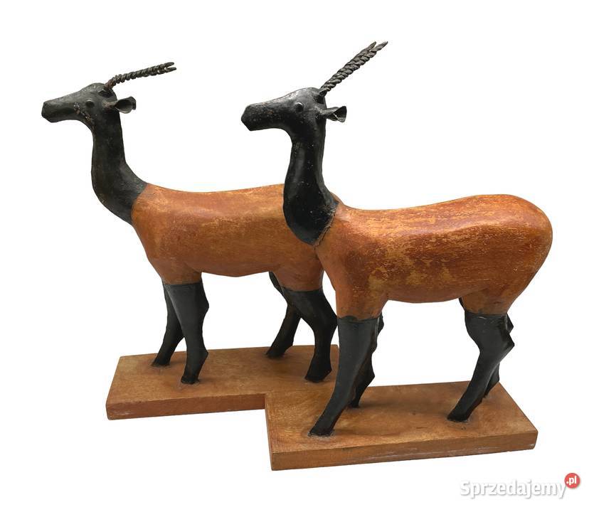 Stylowe rzeźby gazeli metal drewno Komplet Dekoracje i ozdoby Kraków