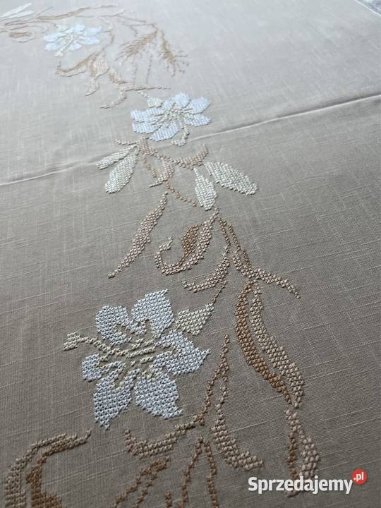 Obrus ręcznie hartowany kwiaty rękodzieło śląskie Zabrze sprzedam