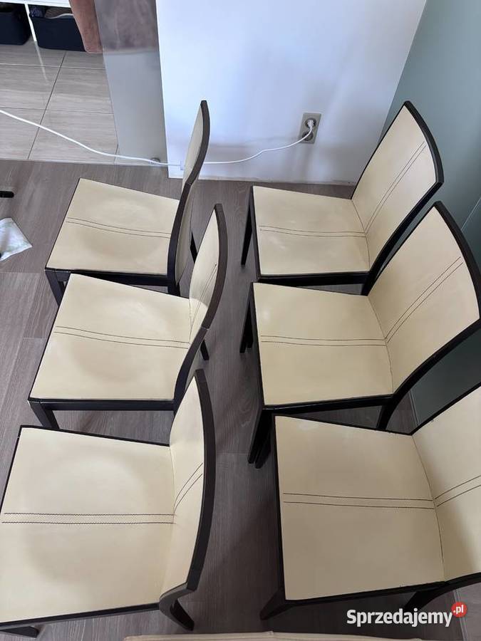 Stół fornirowany 6 krzeseł skórzanych Natuzzi Stoły Wrocław
