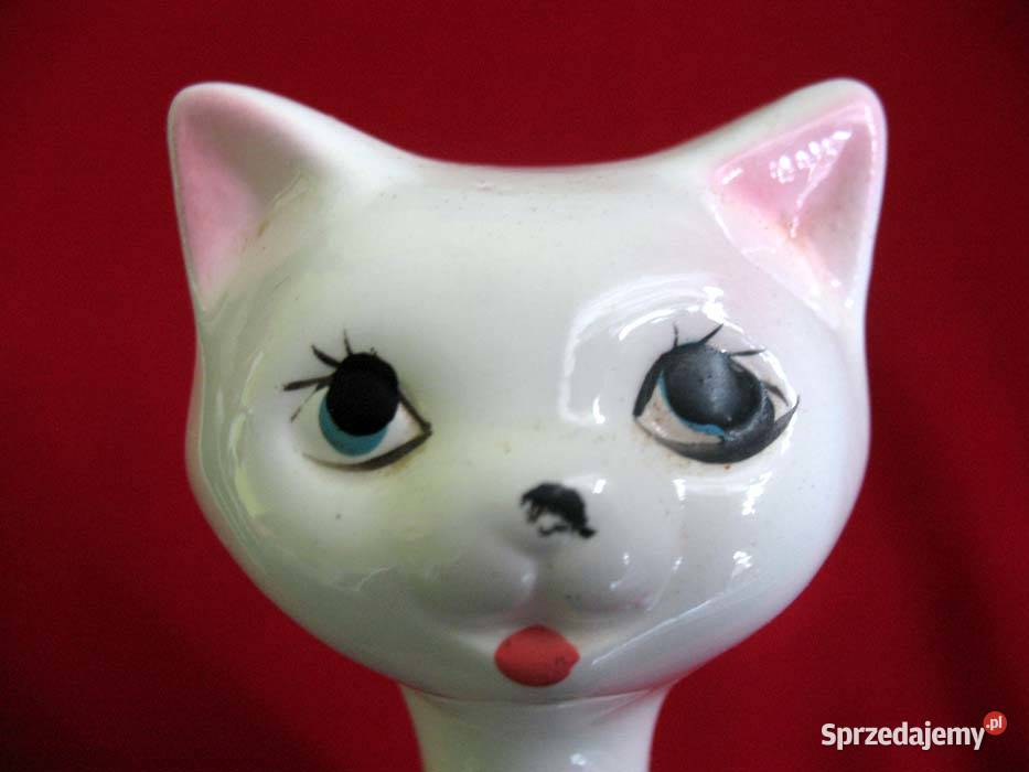 Kot kotek w kropeczki stara figurka porcelana Siedlce