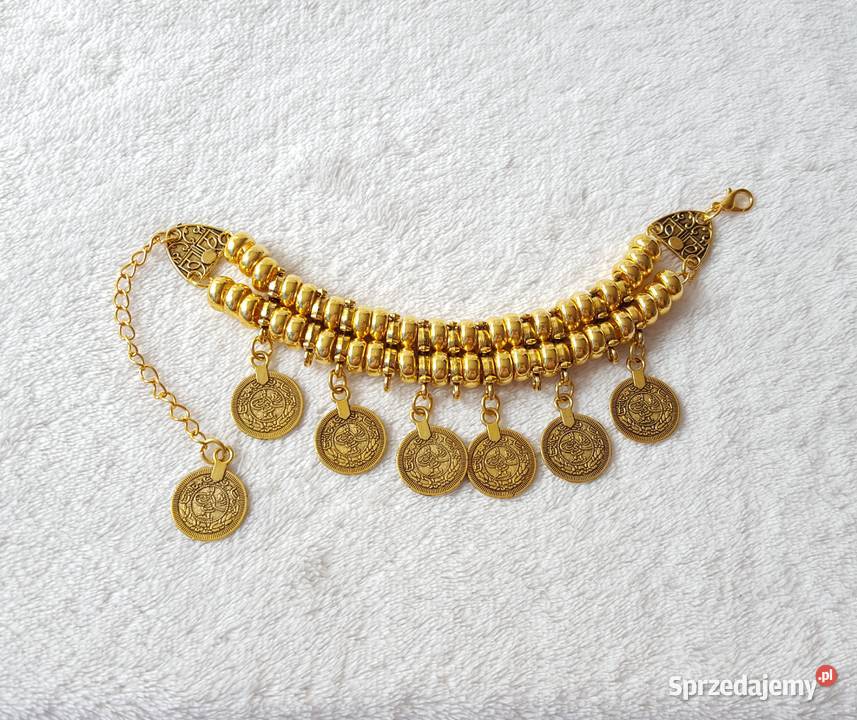 Duża bransoletka boho kolor złoty monetki Szczecin
