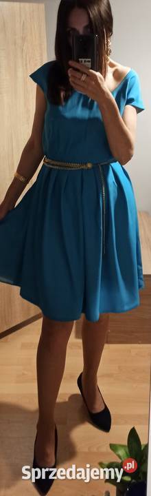 Niebieska sukienka koktajlowa odcięty pas niebieski Spódnice i sukienki Radzyń Podlaski sprzedam