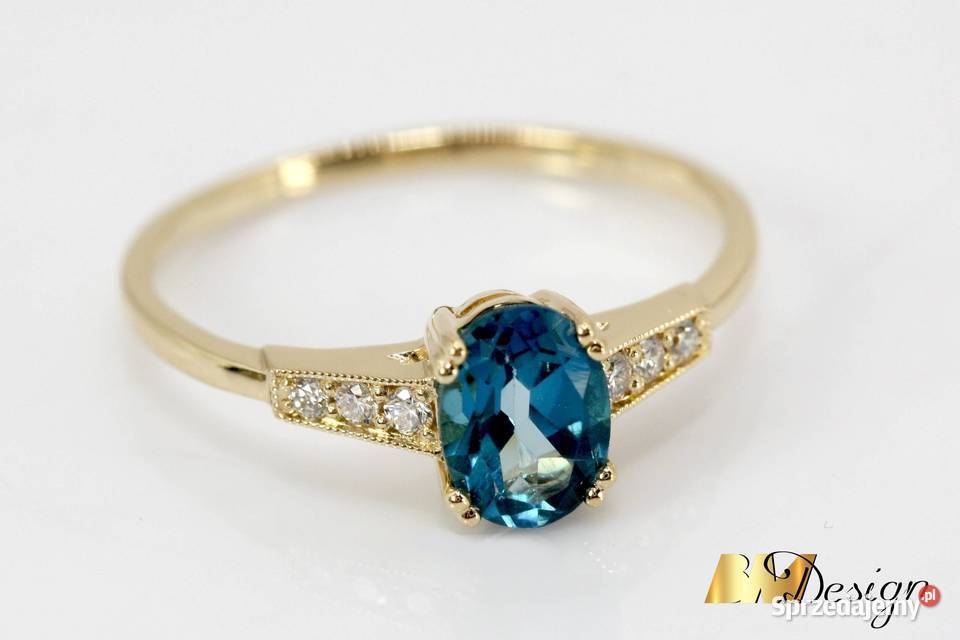 Pierścionek z topazem i diamentami zaręczynowy podkarpackie Rzeszów