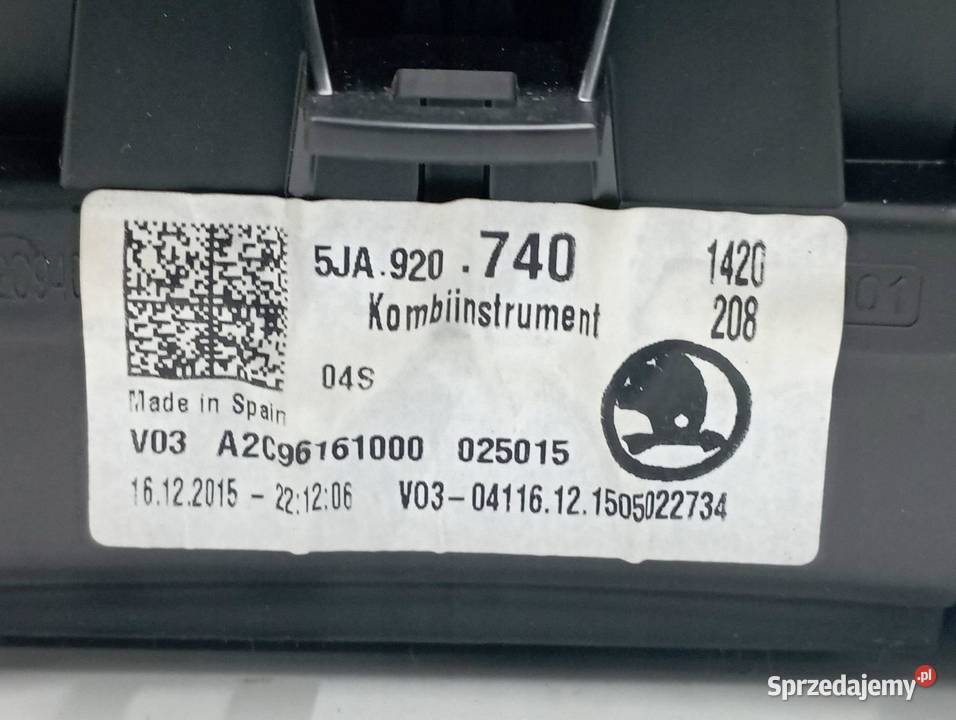 LICZNIK EU 5JA920740 12 B Skoda Rapid I 20122019 Liczniki i zegary
