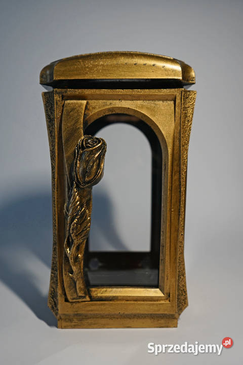 Złoty znicz żywiczny lampion retro motyw róży Częstochowa