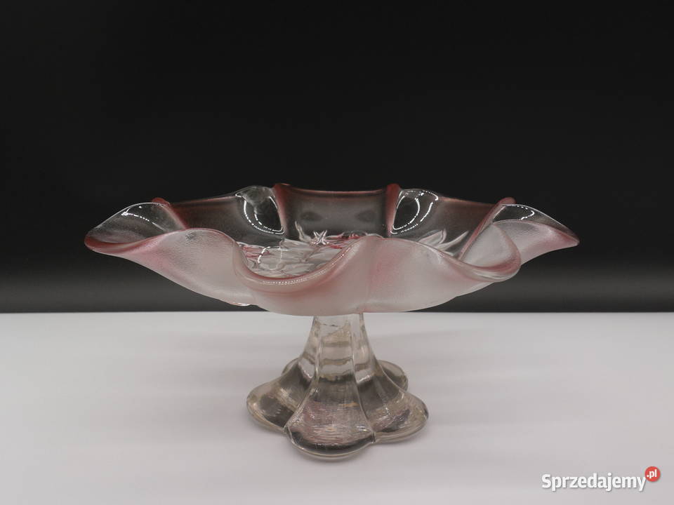 Patera szklana Różowe Szkło z tłoczonymi różami Raszków sprzedam