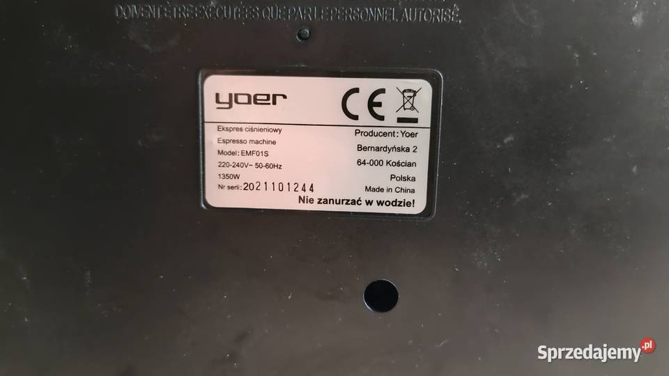 Ekspres do kawy Yoer EMF01S uszkodzony Łódź