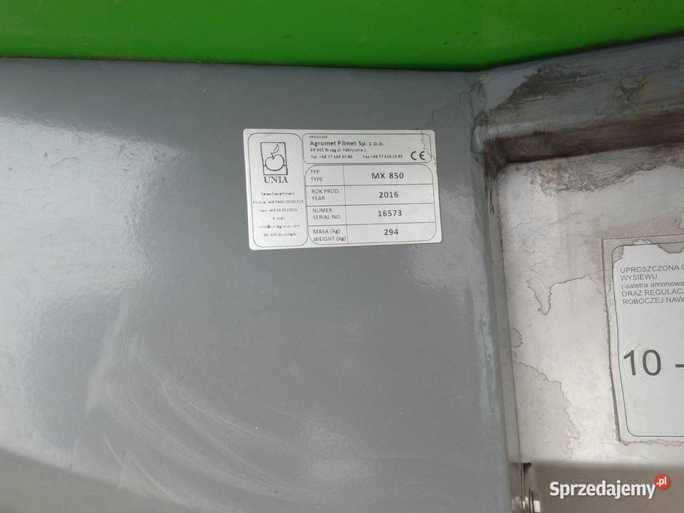 Sprzedam rozsiewacz Unia MX850 2016r nieuszkodzony