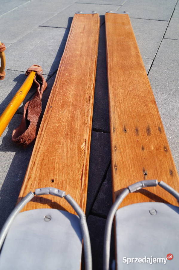 Stare narty drewniane 172 z kijkami Pruchnik