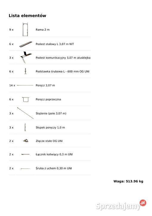 Rusztowanie elewacyjne 5035 używane 614x82 m Stare Siołkowice