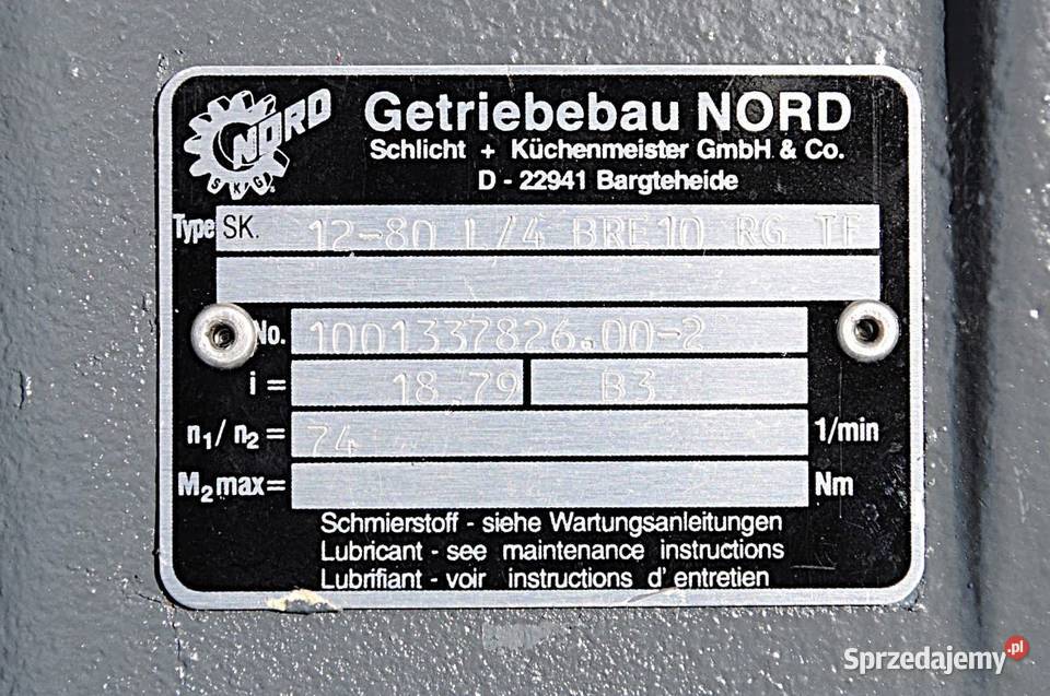 Motoreduktor 075kw 74obr z hamulcem Firmy NORD Kargowa