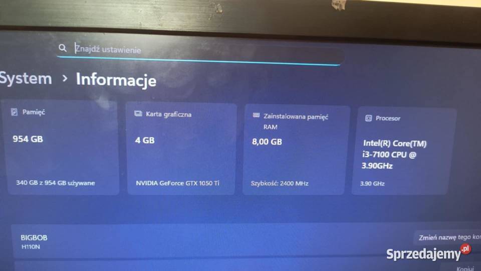 Komputer do gier GTX 1050 Ti SSD 1TB Windows 11 Pamięć RAM 8 Bydgoszcz