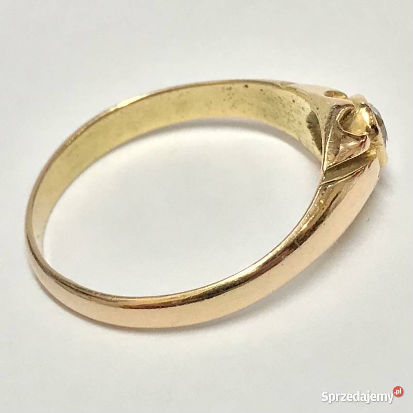 Złoty PIERŚCIONEK 750 18K z DIAMENTEM w starym Warszawa