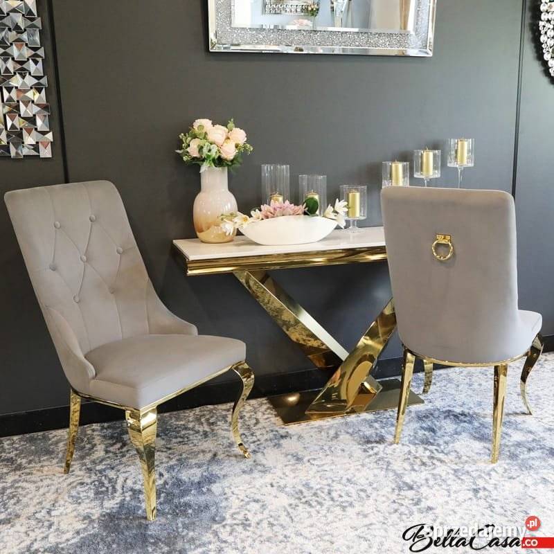 Krzesło glamour Antonio Gold z kołatką pikowane Warszawa