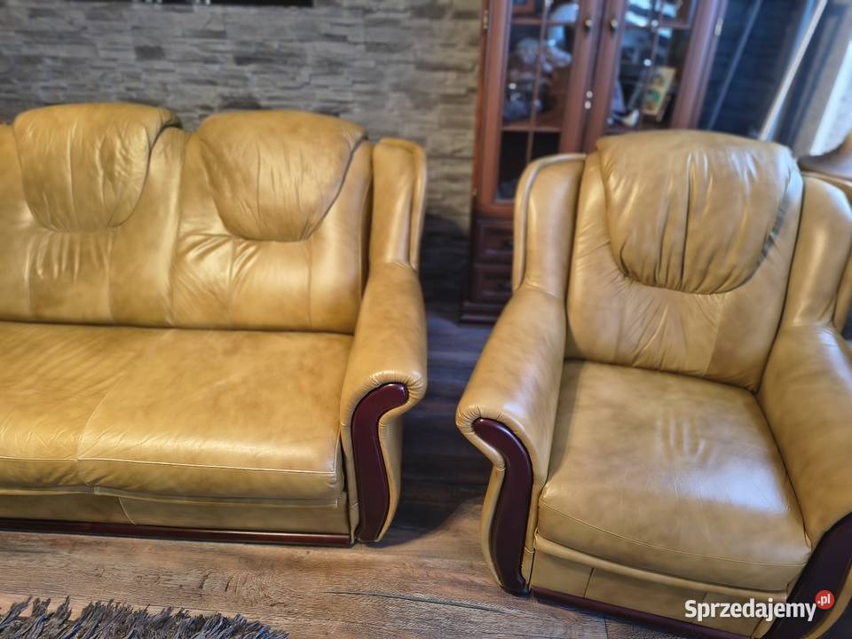Zestaw mebli skórzanych Sofa 3osobowa 2 Fotele Lublin