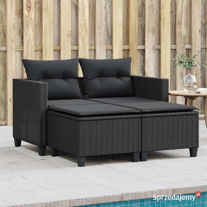2osobowa sofa ogrodowa z podnóżkami czarna Warszawa