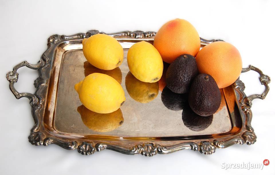 Duża taca platerowana posrebrzana grawerowana Lublin