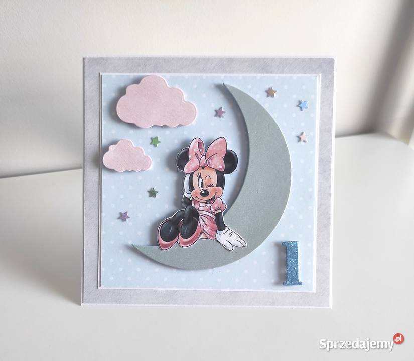 Kartka ręcznie robiona na urodziny Myszka Minnie Łódź