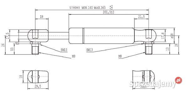Sprężyna gazowa L365 mm 500N Stabilus CA083542