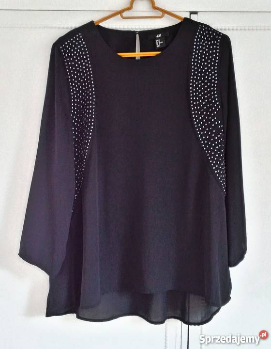 Czarna bluzka tunika HM L 40 lekka zwiewna nity