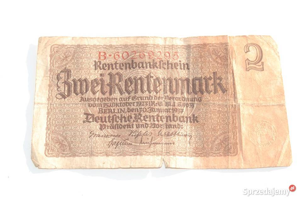 Stary banknot 2 marki 2 Rentenmark 1937 antyk Numizmatyka Cieszyn