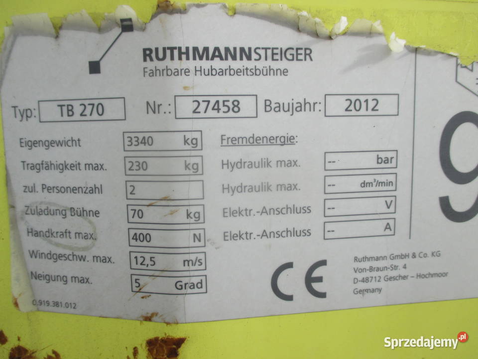 Podnośnik koszowy RUTHMANN TB270 na samochodzie Pleszew