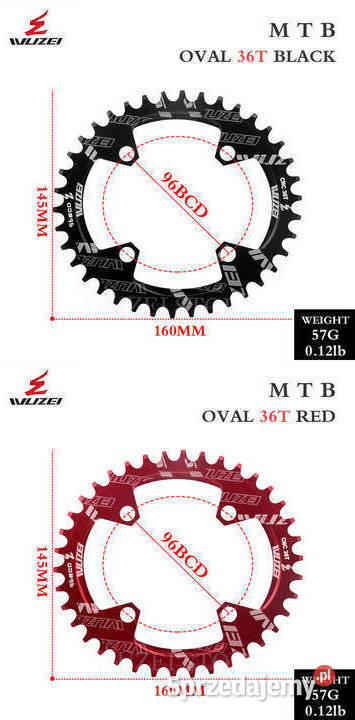 Zębatka owalna rowerowa 36 T Narrow Wide 96 BCD śląskie Cieszyn