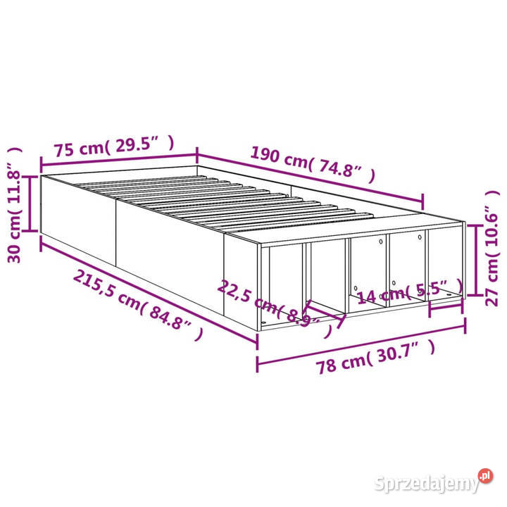 Rama łóżka biała materiał drewnopochodny 75x190 mazowieckie