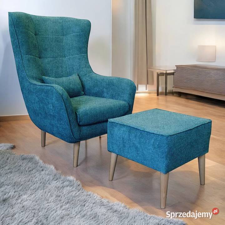 Fotel Lord Z Podnóżkiem Niebieski Dostawa 0 wielkopolskie Tarchały Małe