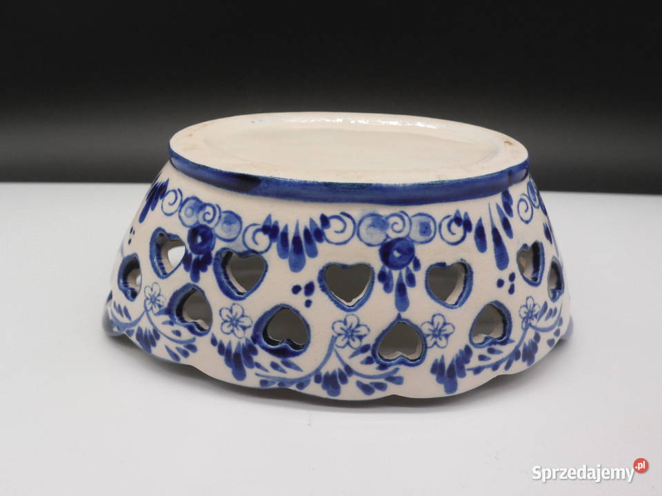 Koszyczek Delft Blue Ażurowy Serduszka Ceramika Antyki