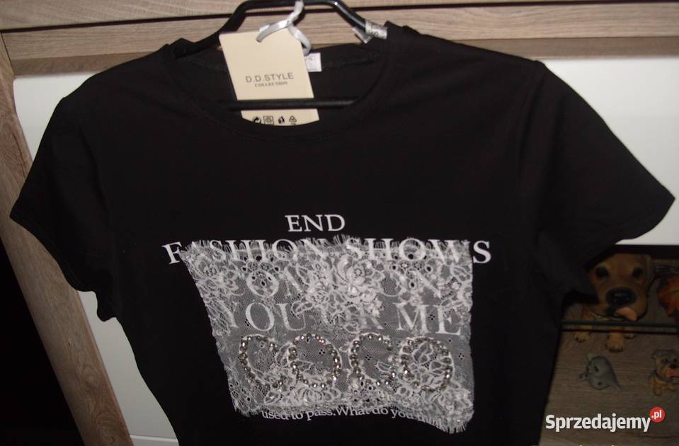 cyrkonie napis COCO koronka Tshirt NOWY rM LXL