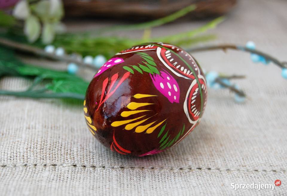 Stara pisanka drewniana malowana Ukraina 65 Lublin