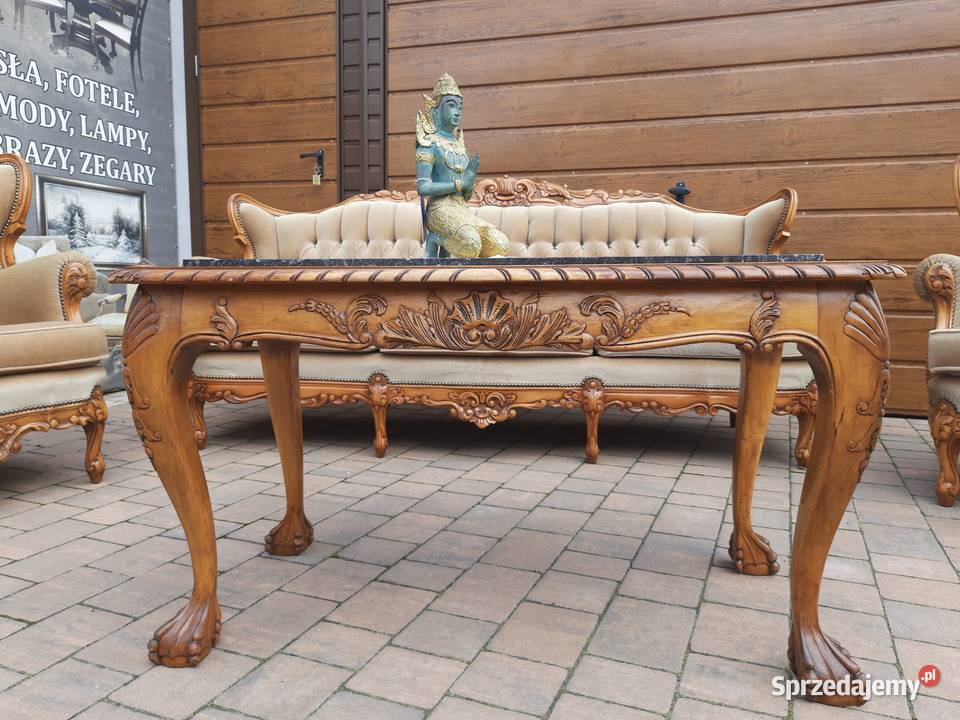 stolik na lwich łapach z marmurem wielkopolskie