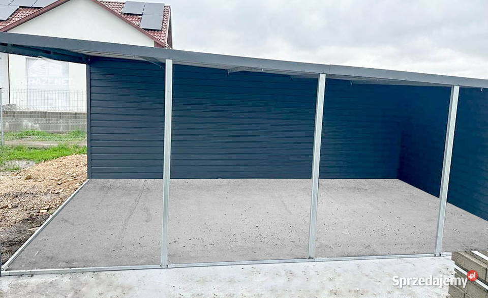 GARAŻ BLASZANY 4m x 6m WIATA 3X6 SPAD TYŁ BRAMA Domki narzędziowe