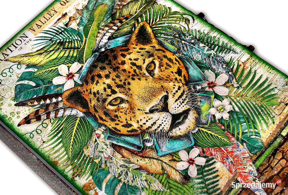 KUFEREK szkatułka drewniana JAGUAR AMAZONIA Dekoracje i ozdoby