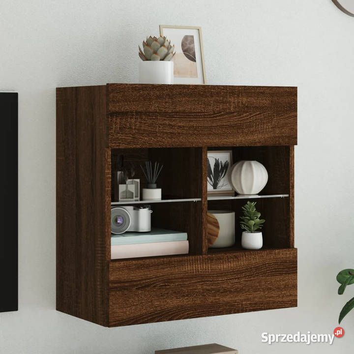 Ścienna szafka TV z LED brązowy dąb 585x30x605 Warszawa