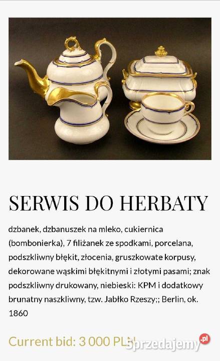 KPM BERLIN 1860
Filiżanka z talerzem deserowym Porcelana i szkło Pabianice sprzedam