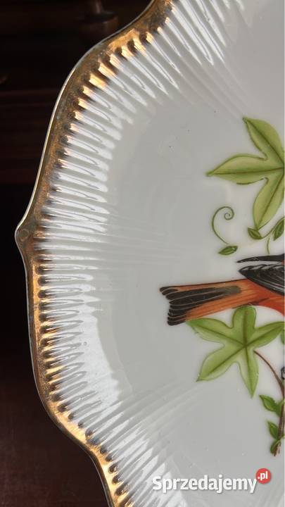 Patera z ptakami Biała porcelana Złocona na pomorskie Gdańsk