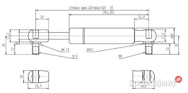 Sprężyna gazowa L525 mm 350N Stabilus CA094617 Kamionna