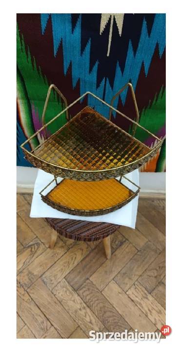 Stara narożna półka szkło kolorowe