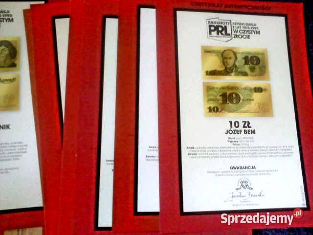 Banknoty z PRL repliki w czystym złocie małopolskie