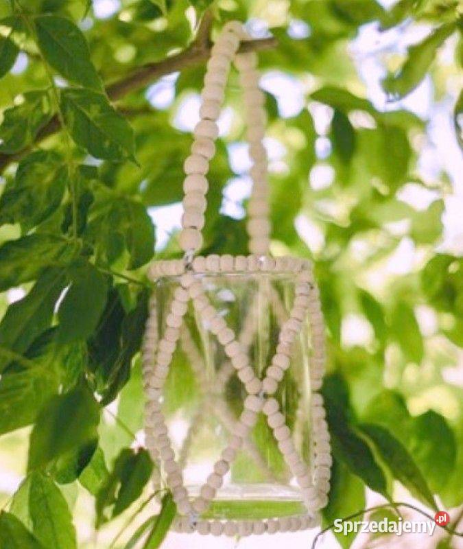 Lampion boho drewniane koraliki świecznik bali Lampiony i latarnie Warszawa
