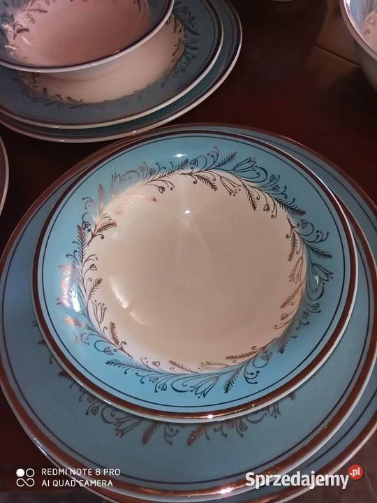 Serwis obiadowy 6 osób Błękitno złoty Elegancki Gdańsk