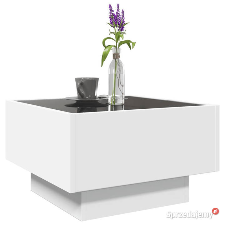 Stolik kawowy z LED biały 50x50x30 materiał