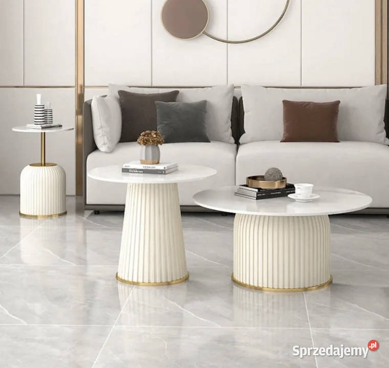 Złoty stolik kawowy Premium Nadia z kamiennym Stoliki kawowe i ławy